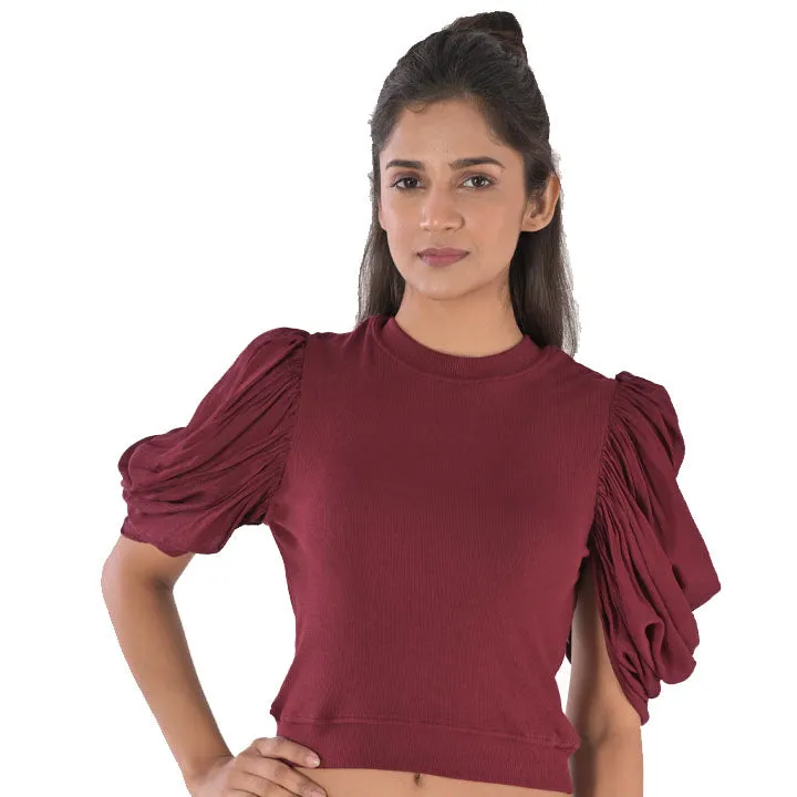 Hosiery Blouses - Mesh Pleated Sleeves