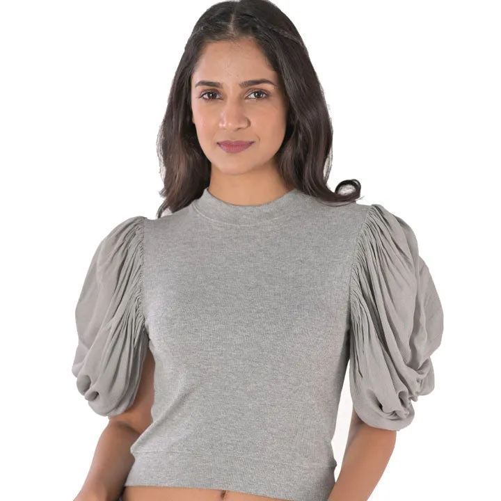 Hosiery Blouses - Mesh Pleated Sleeves