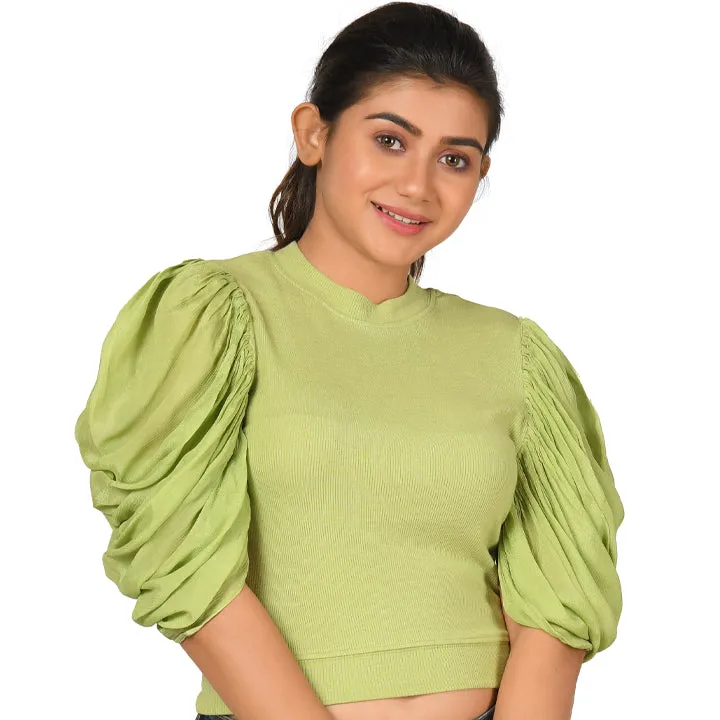 Hosiery Blouses - Mesh Pleated Sleeves