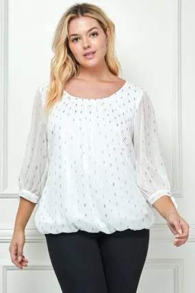 Ivory 3/4 Tie Sleeve Bubble Blouse - Plus