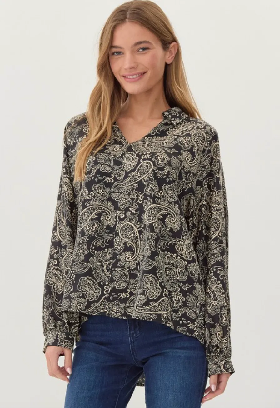 JOD Paisly Printed Blouse-Black