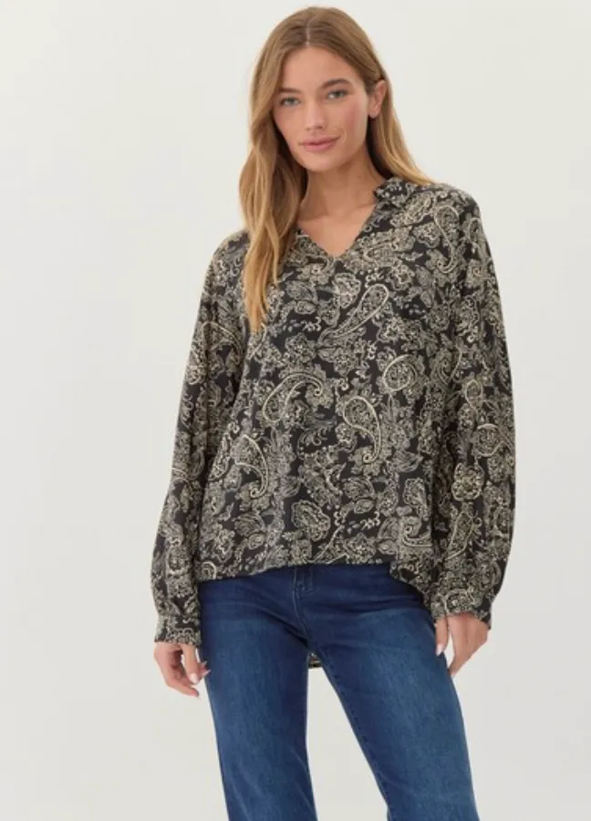 JOD Paisly Printed Blouse-Black