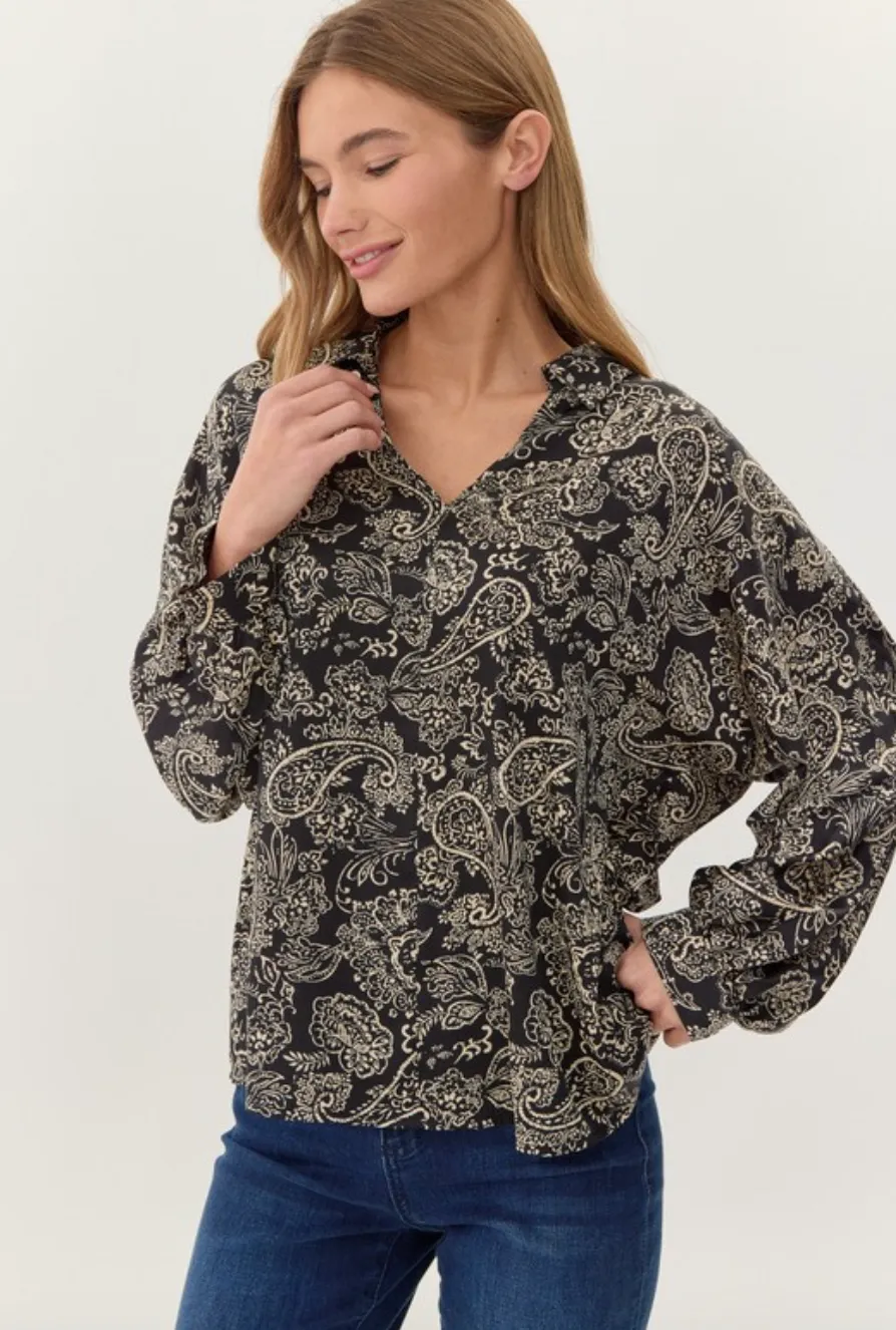 JOD Paisly Printed Blouse-Black