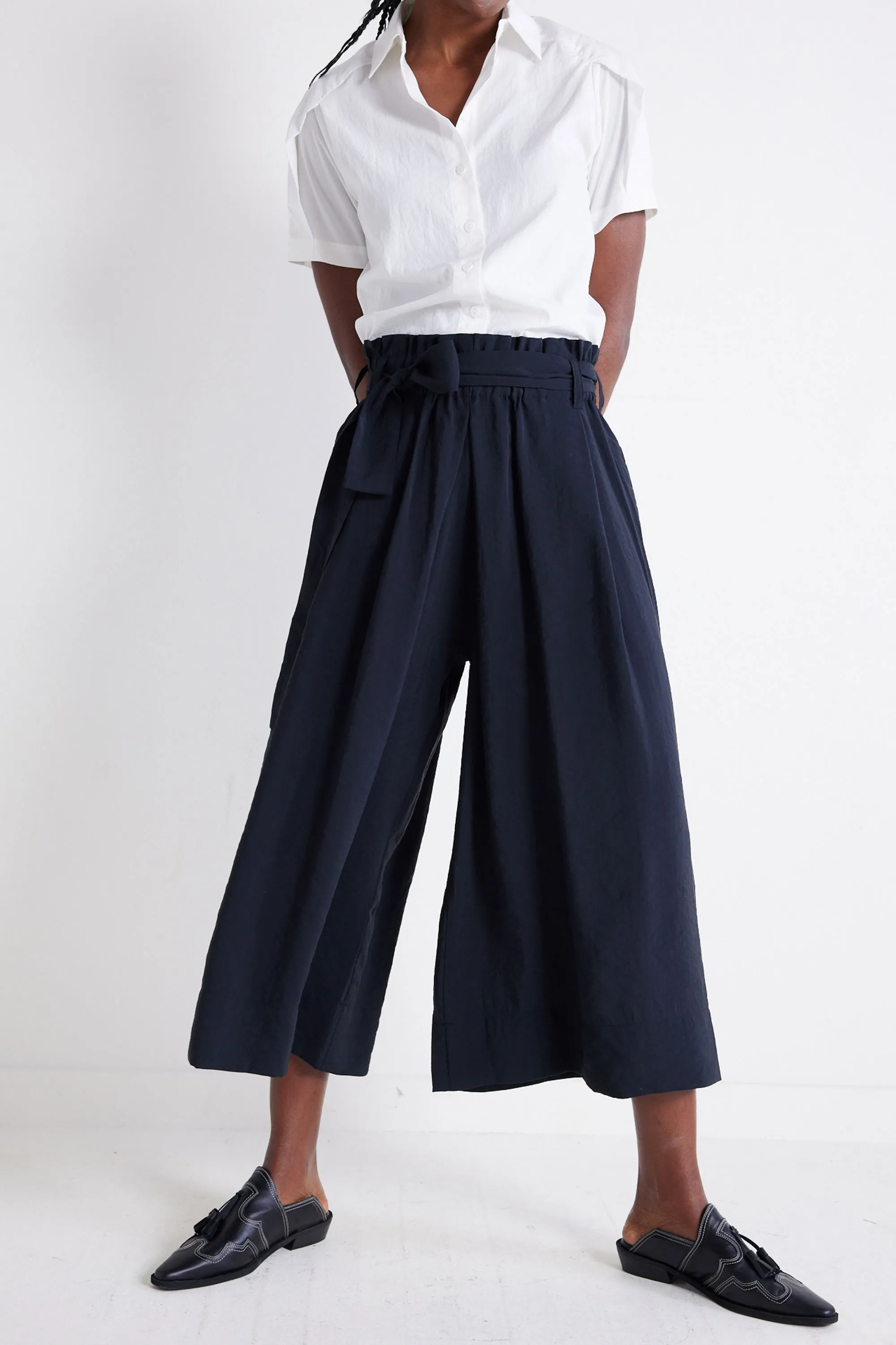 Light Poplin Paperbag Wide Leg Pants