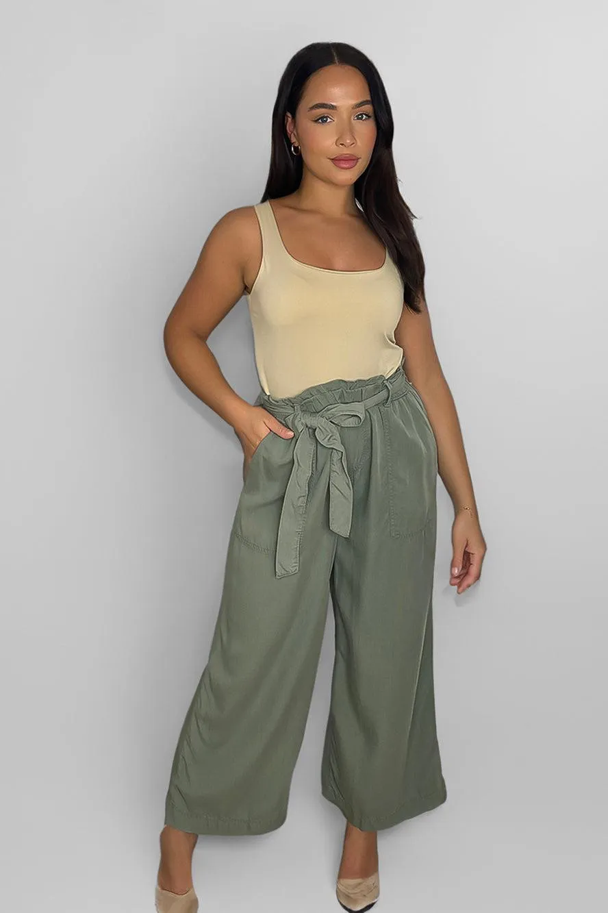 Lightweight Wide Leg Paperbag Trousers