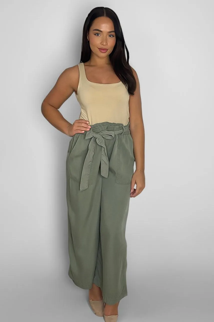 Lightweight Wide Leg Paperbag Trousers