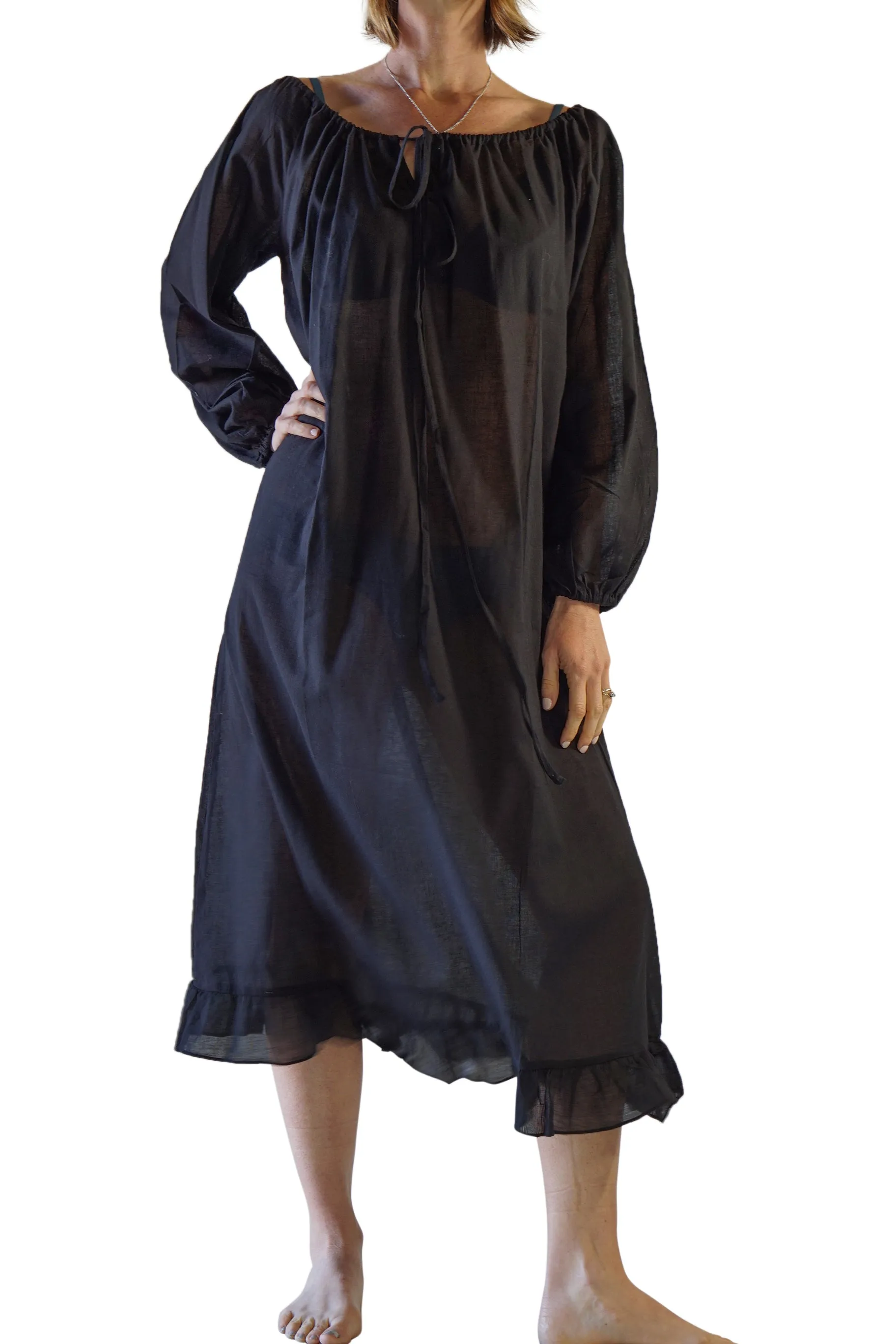 'Long Chemise' Medieval Blouse - Black