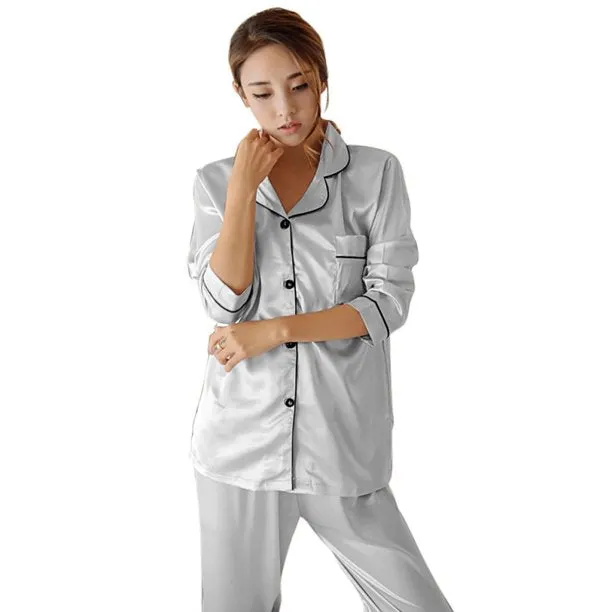 Long Sleeve Silk Pyjamas Set