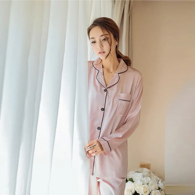 Long Sleeve Silk Pyjamas Set