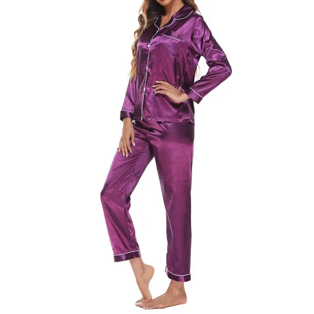 Long Sleeve Silk Pyjamas Set