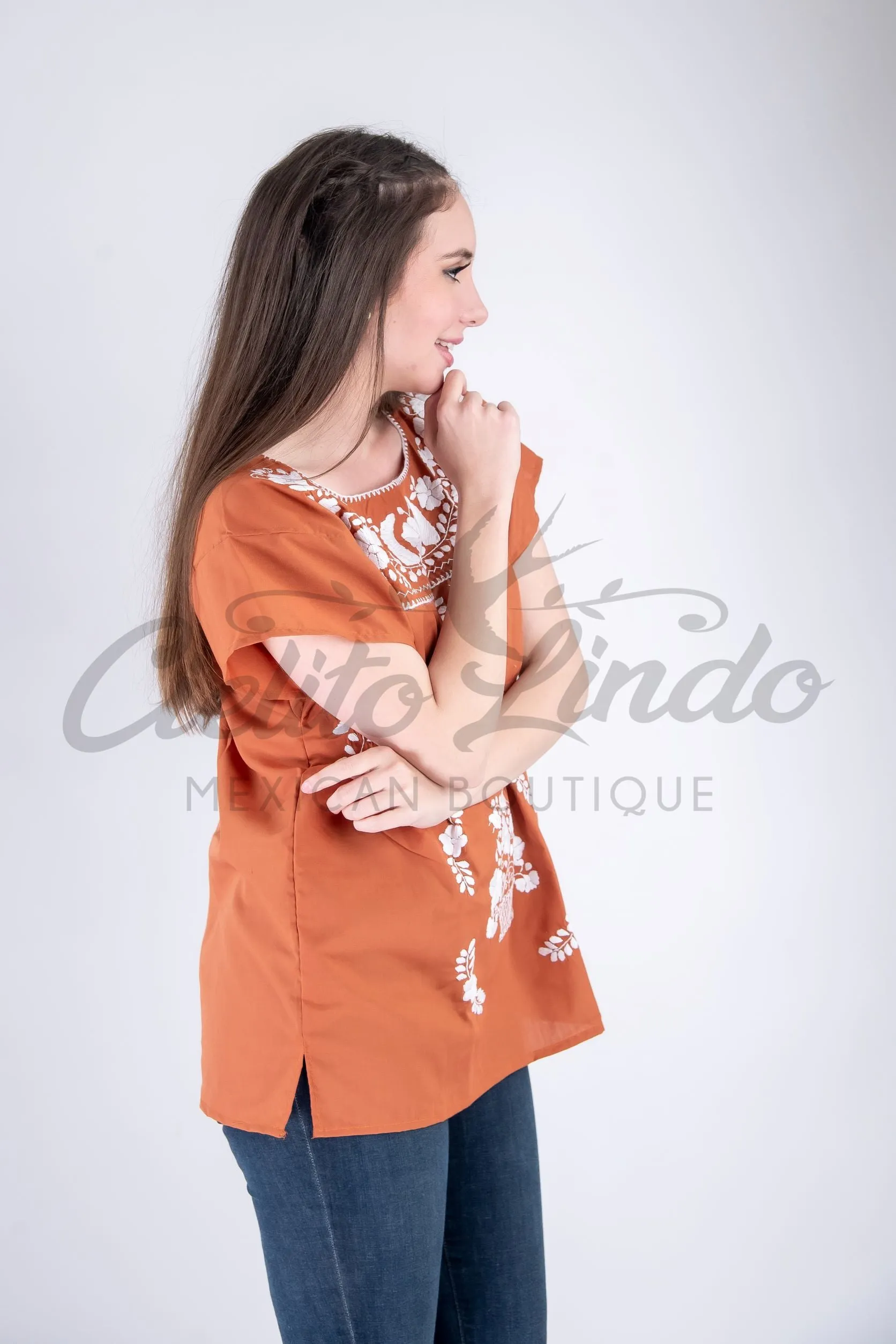 Mexican Blouse Full Embroidered Texas Longhorns