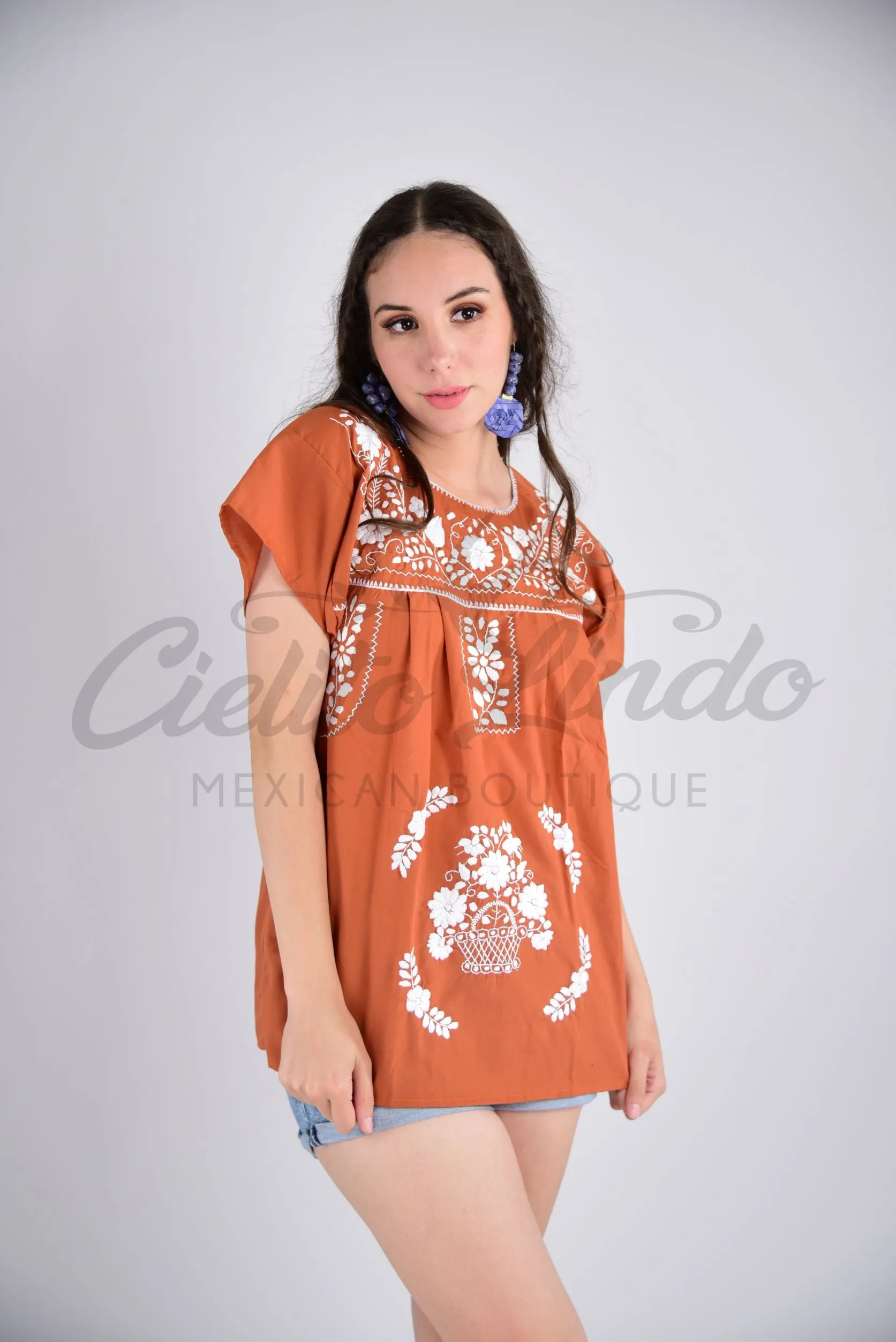 Mexican Blouse Full Embroidered Texas Longhorns