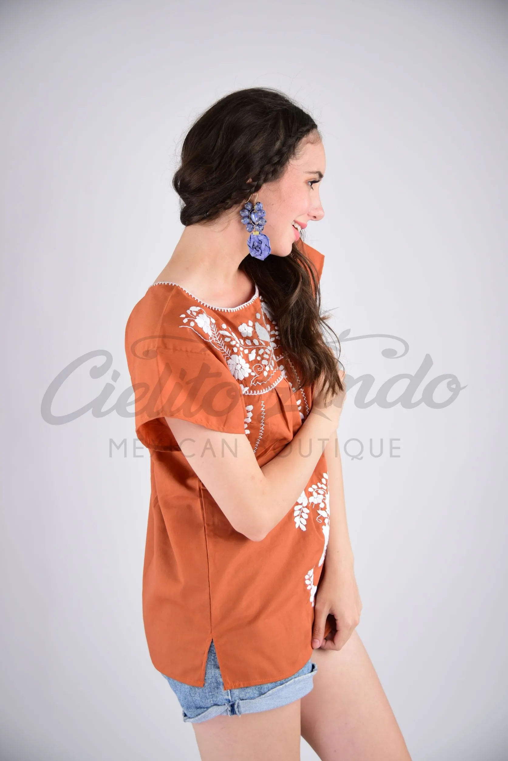 Mexican Blouse Full Embroidered Texas Longhorns