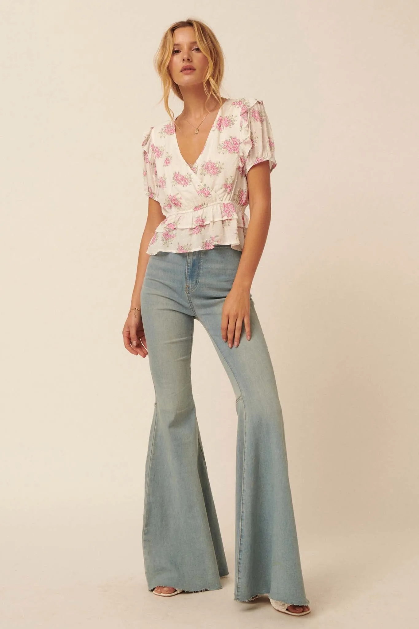 Midsummer Dream Ruffled Floral Surplice Top