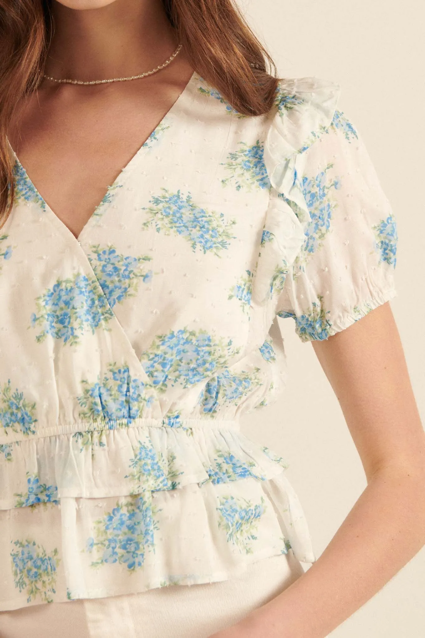 Midsummer Dream Ruffled Floral Surplice Top