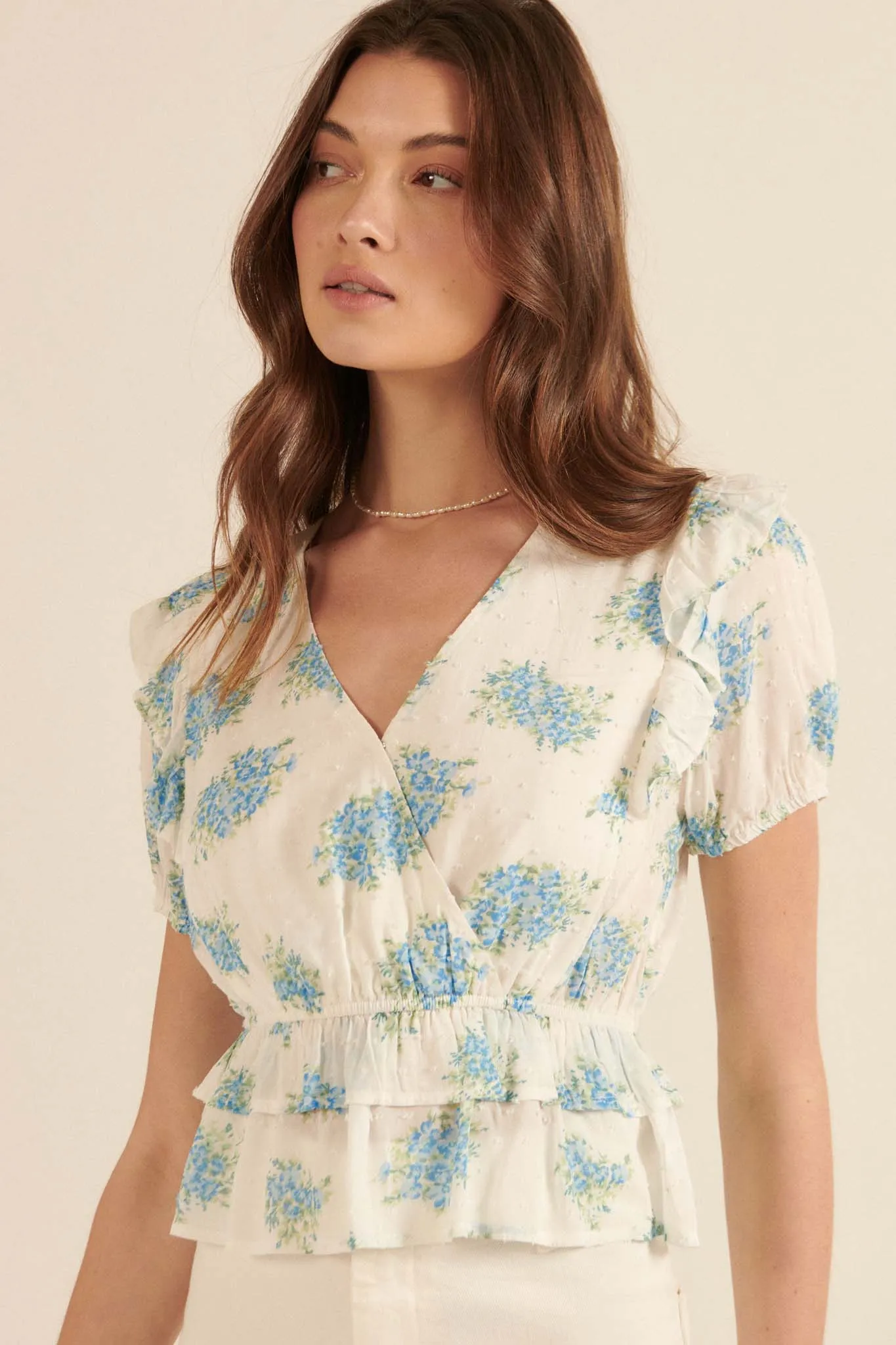 Midsummer Dream Ruffled Floral Surplice Top