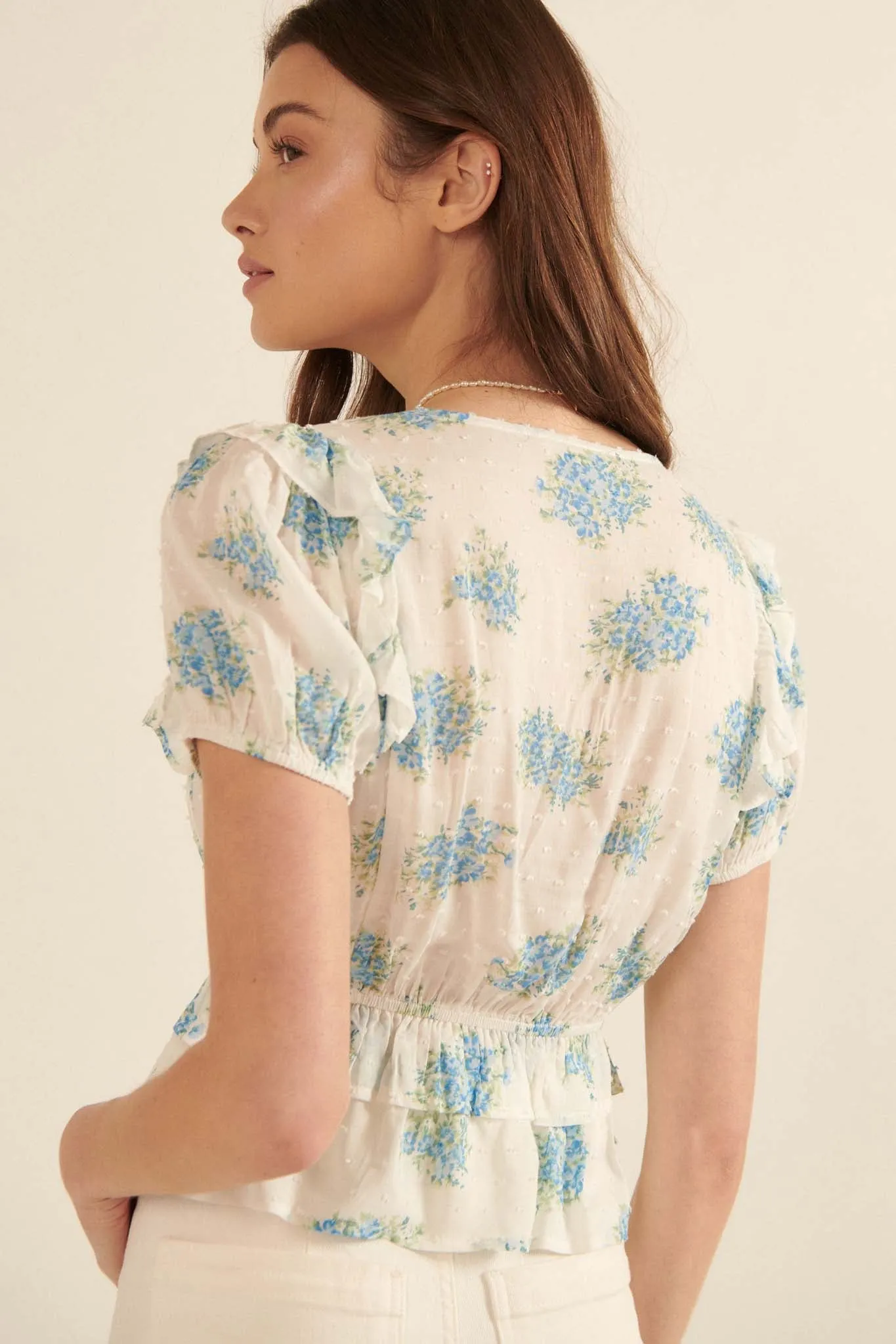 Midsummer Dream Ruffled Floral Surplice Top