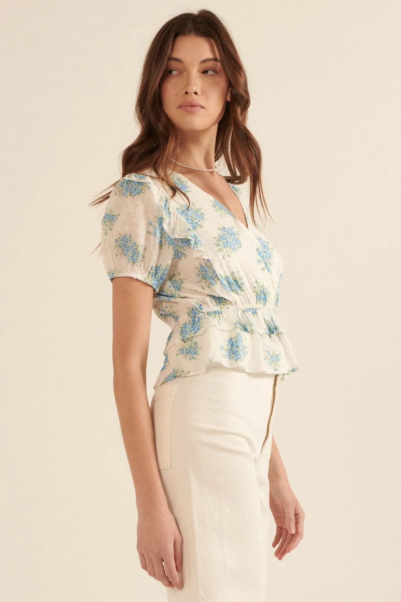 Midsummer Dream Ruffled Floral Surplice Top