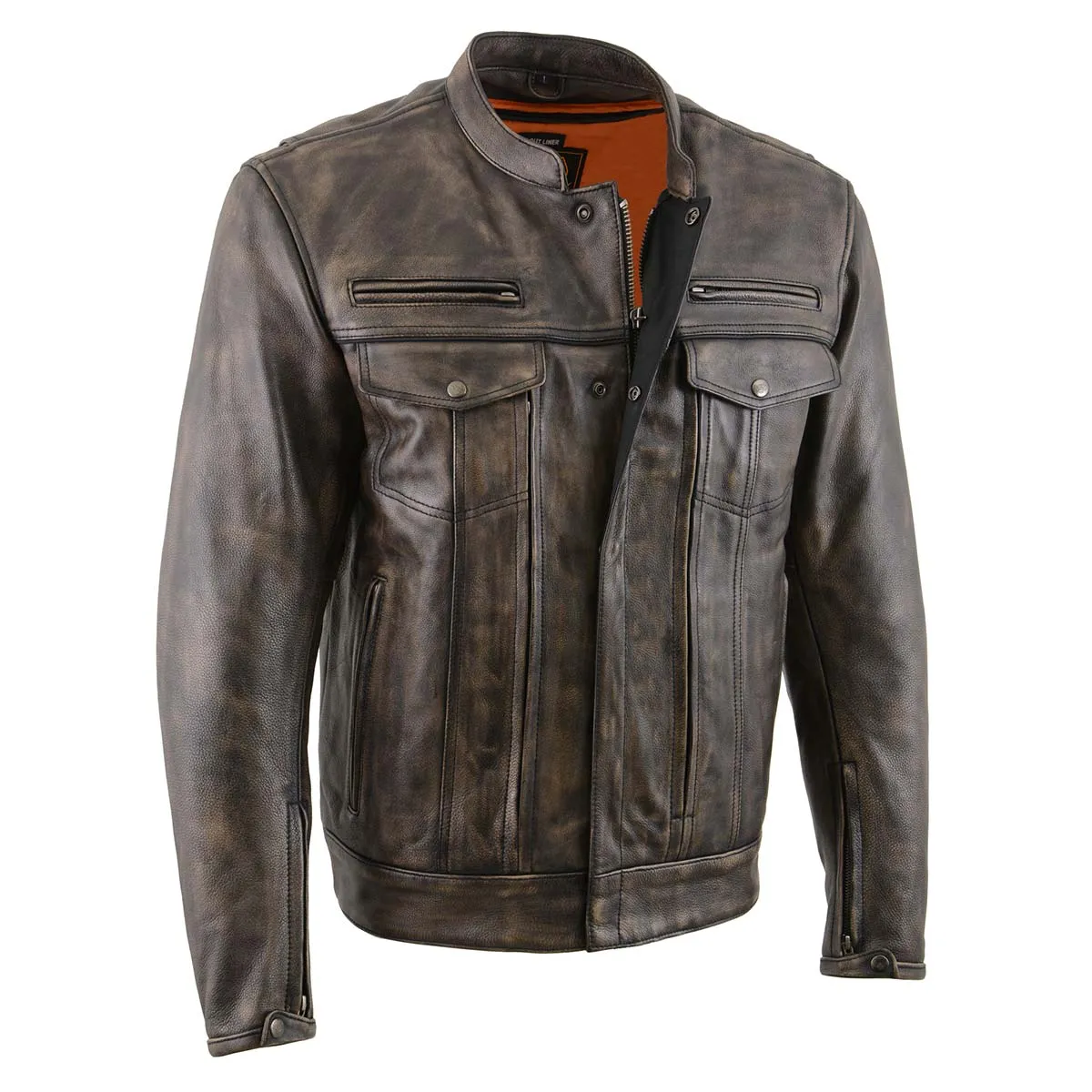 Milwaukee Leather MLM1508 Men's Distressed Brown Premium Leather Motorcycle Rider Jacket