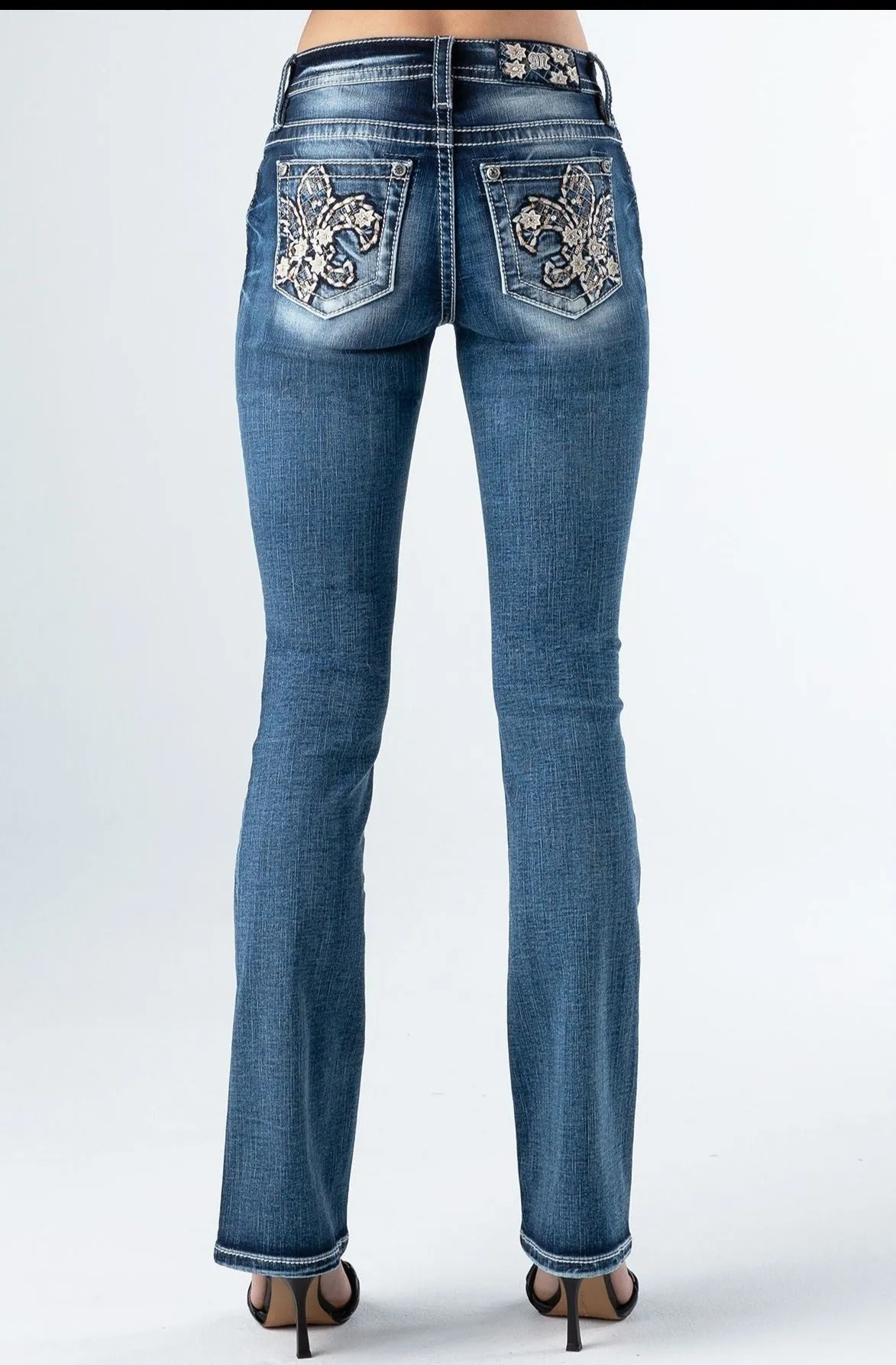 Miss Me Floral Fleur De Lis Bootcut Jeans