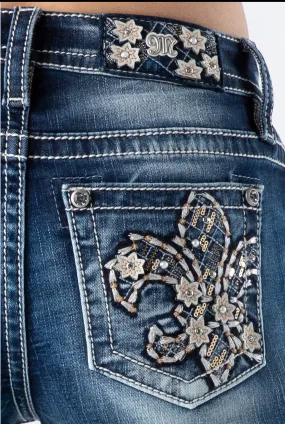 Miss Me Floral Fleur De Lis Bootcut Jeans