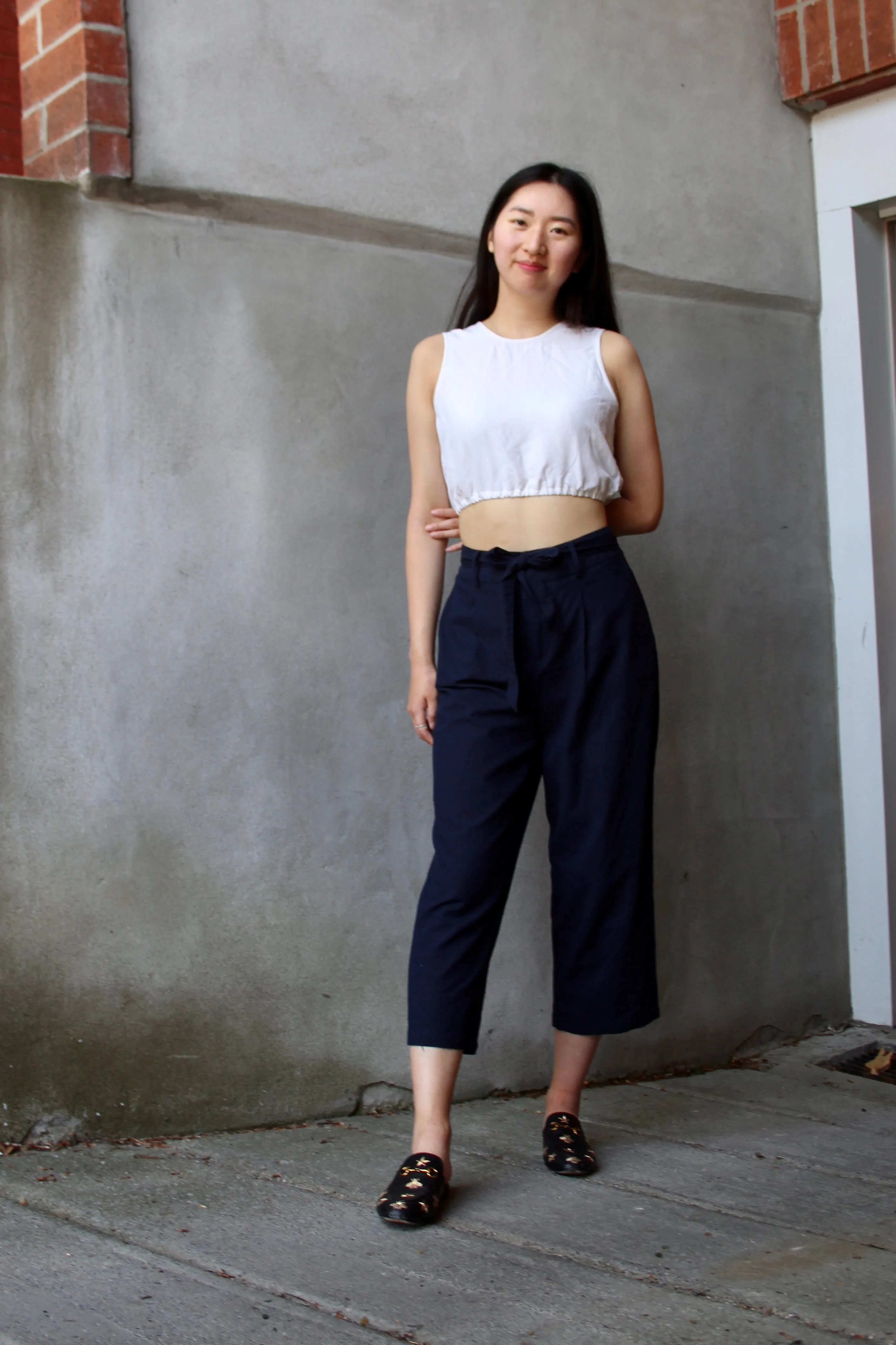 Navy Linen-Blend Paperbag Trousers - 33