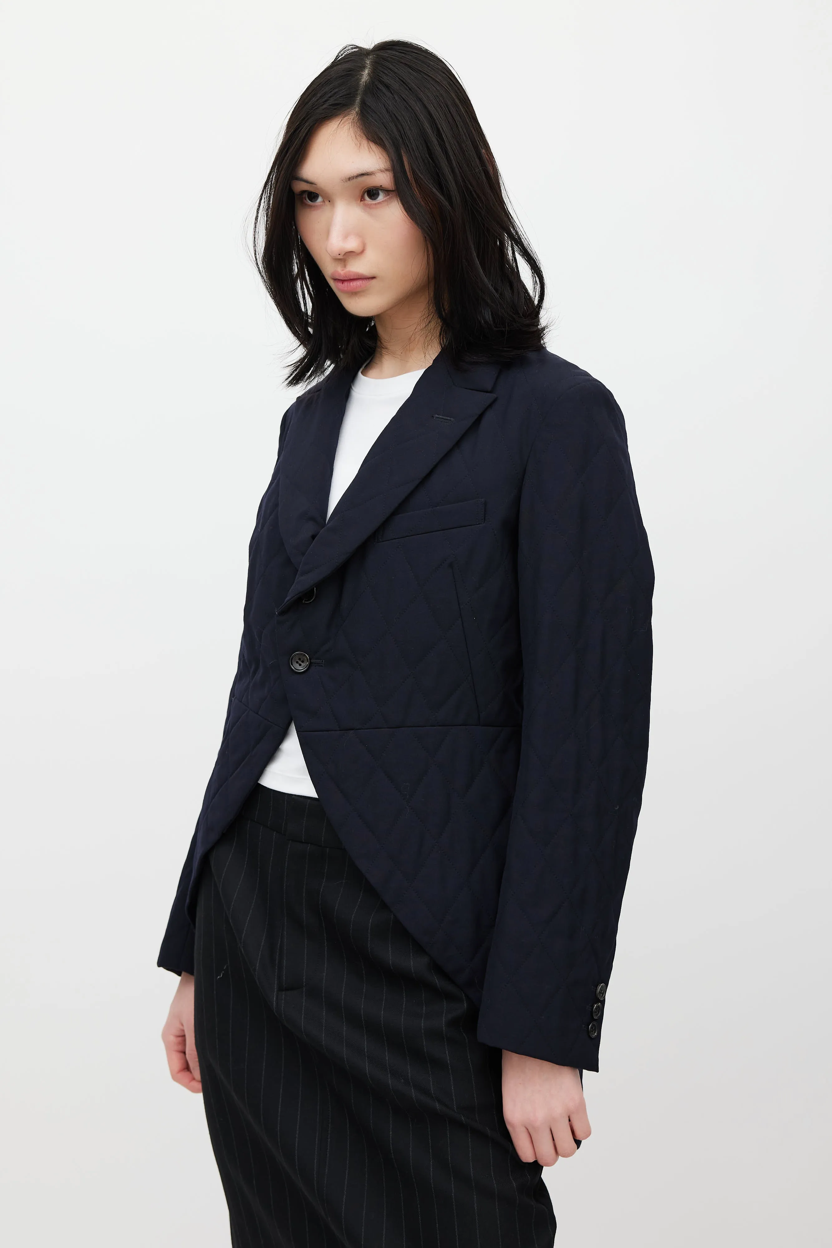 Navy Wool Quilted Blazer