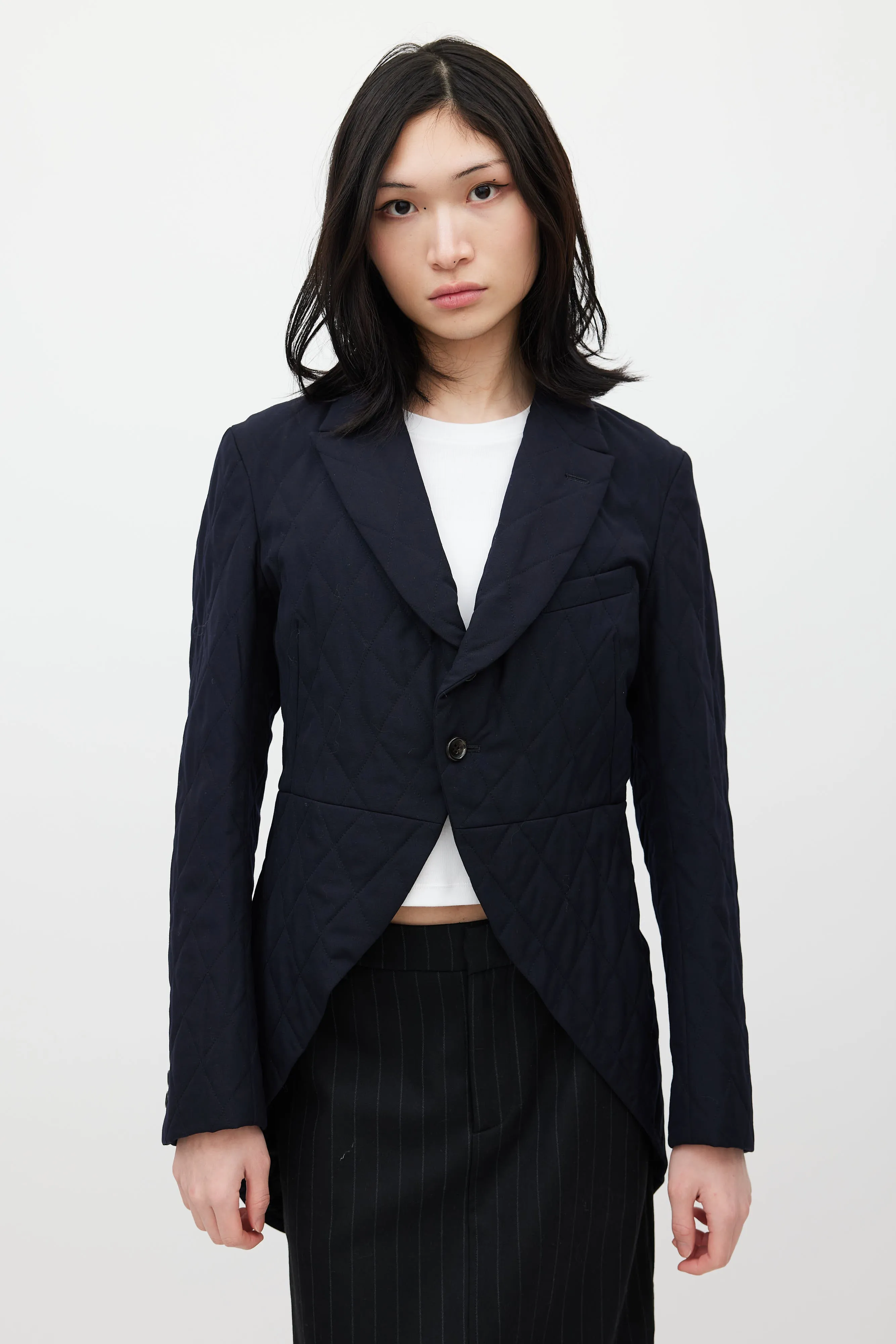 Navy Wool Quilted Blazer