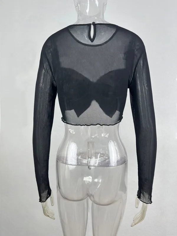 Night Out See-Through Long Sleeve Festive Mesh Crop Top