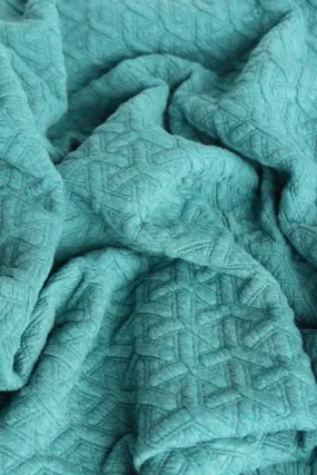 Ocean Blue Interwoven Squares Quilted Knit | By The Half Yard