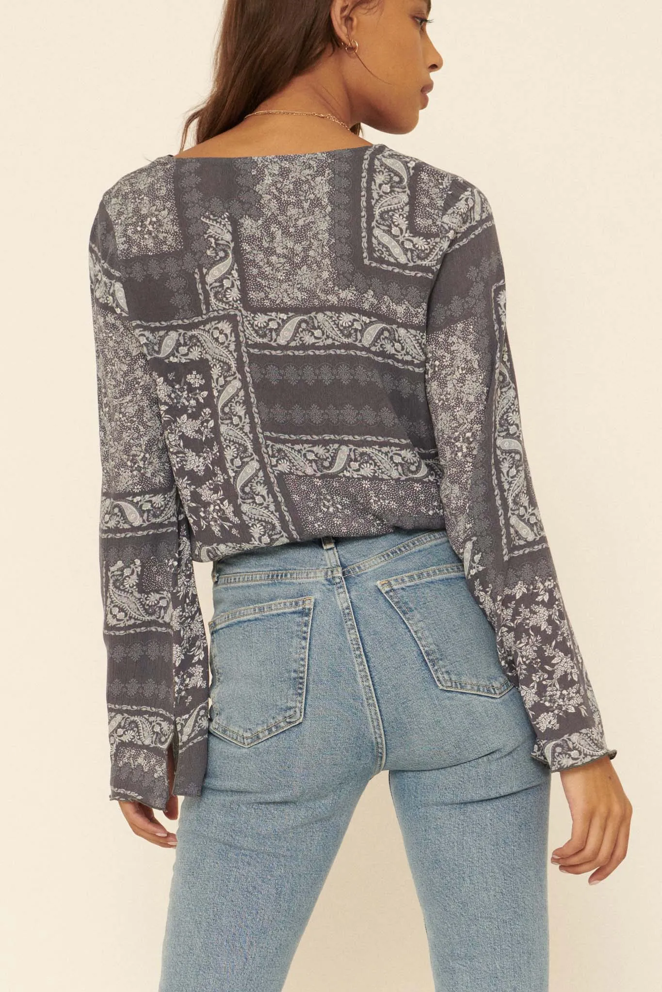 On the Road Bandana-Print Bell-Sleeve Top