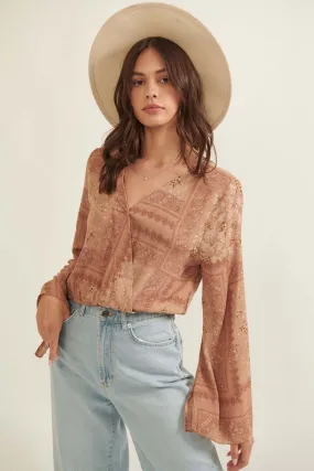 On the Road Bandana-Print Bell-Sleeve Top