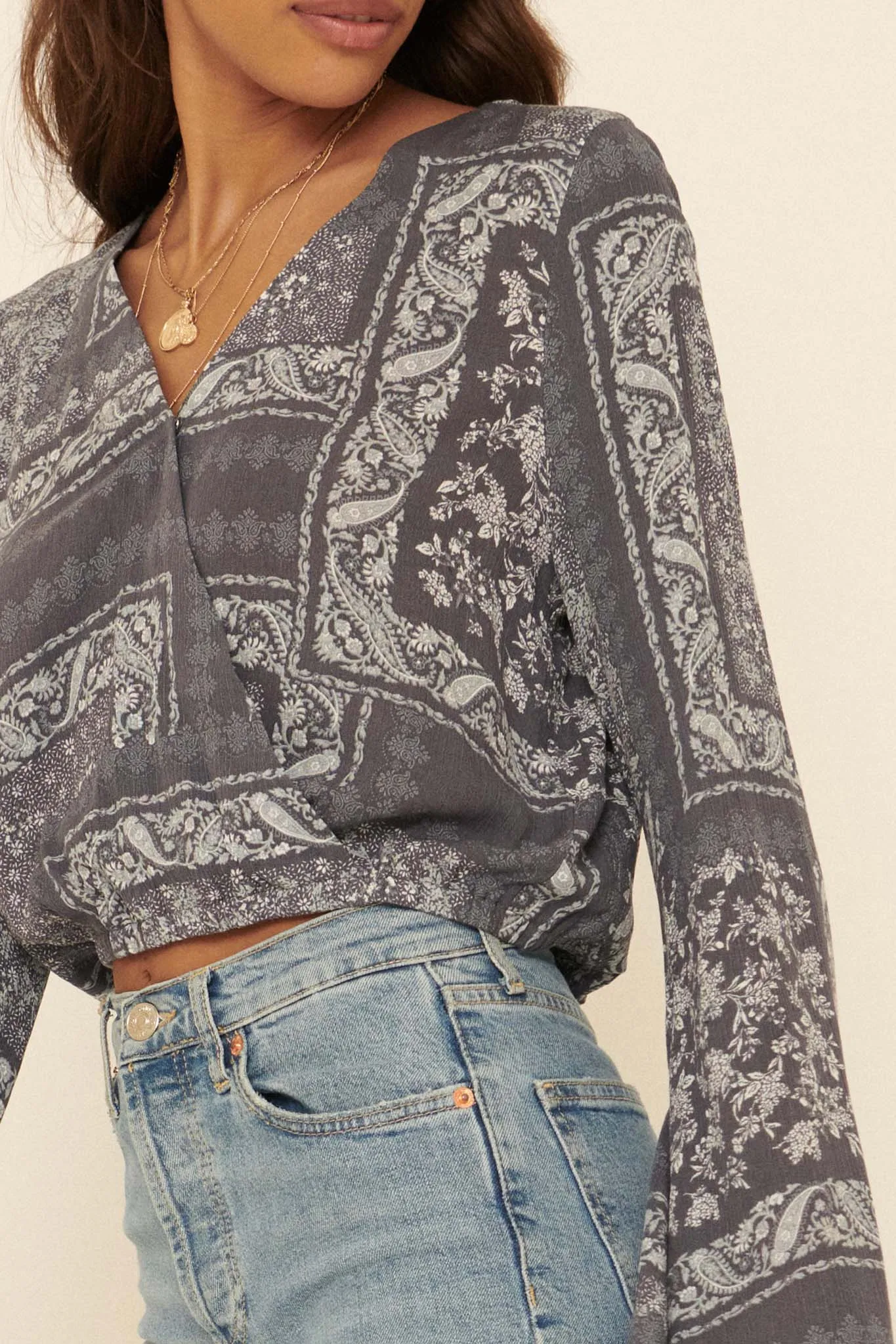 On the Road Bandana-Print Bell-Sleeve Top