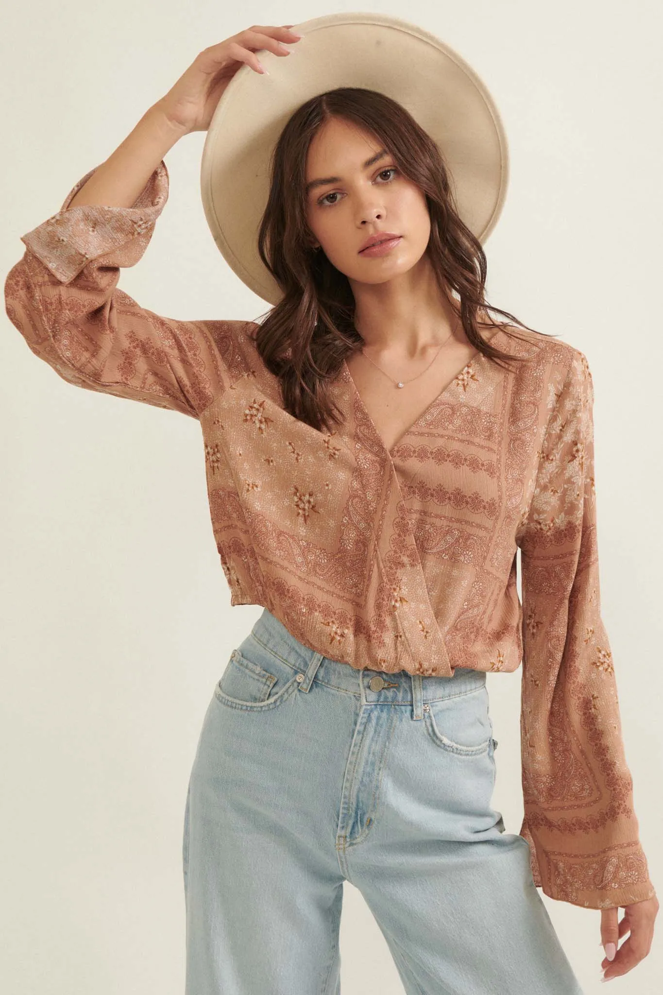 On the Road Bandana-Print Bell-Sleeve Top