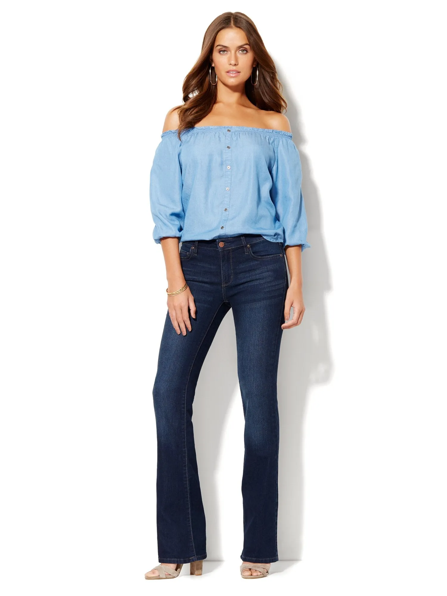 Petite Mid-Rise Instantly Slimming Curvy Bootcut Jeans