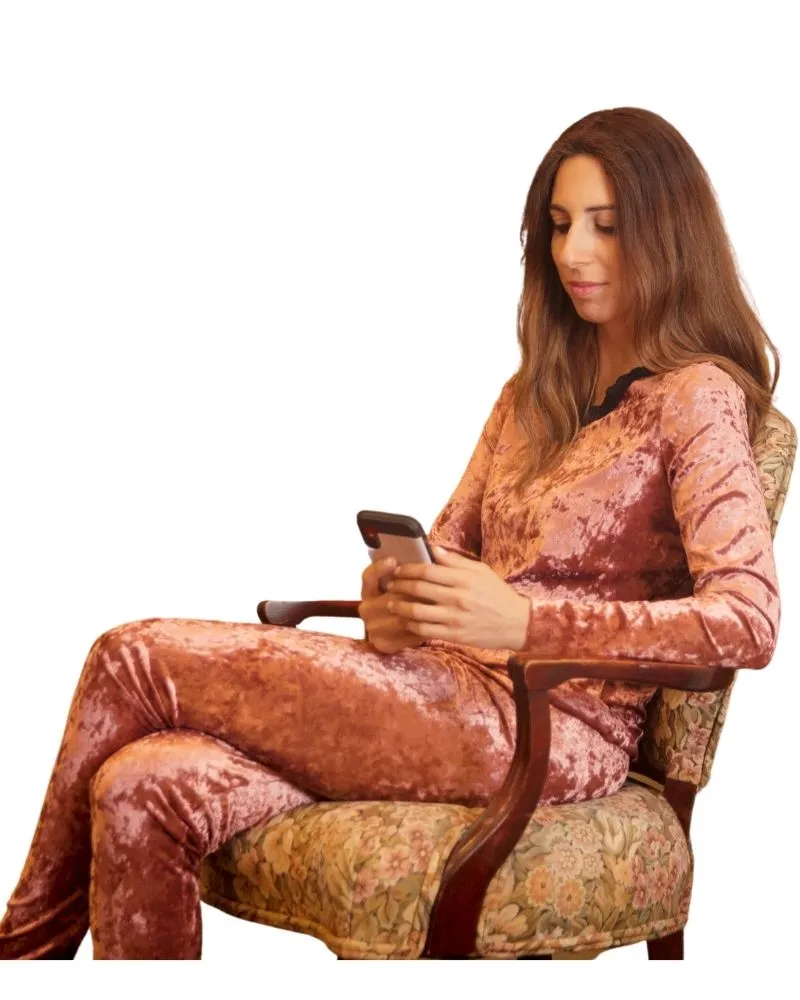 PJ-CRSHVLVT-PNK Pink Crushed Velvet Pajama Set