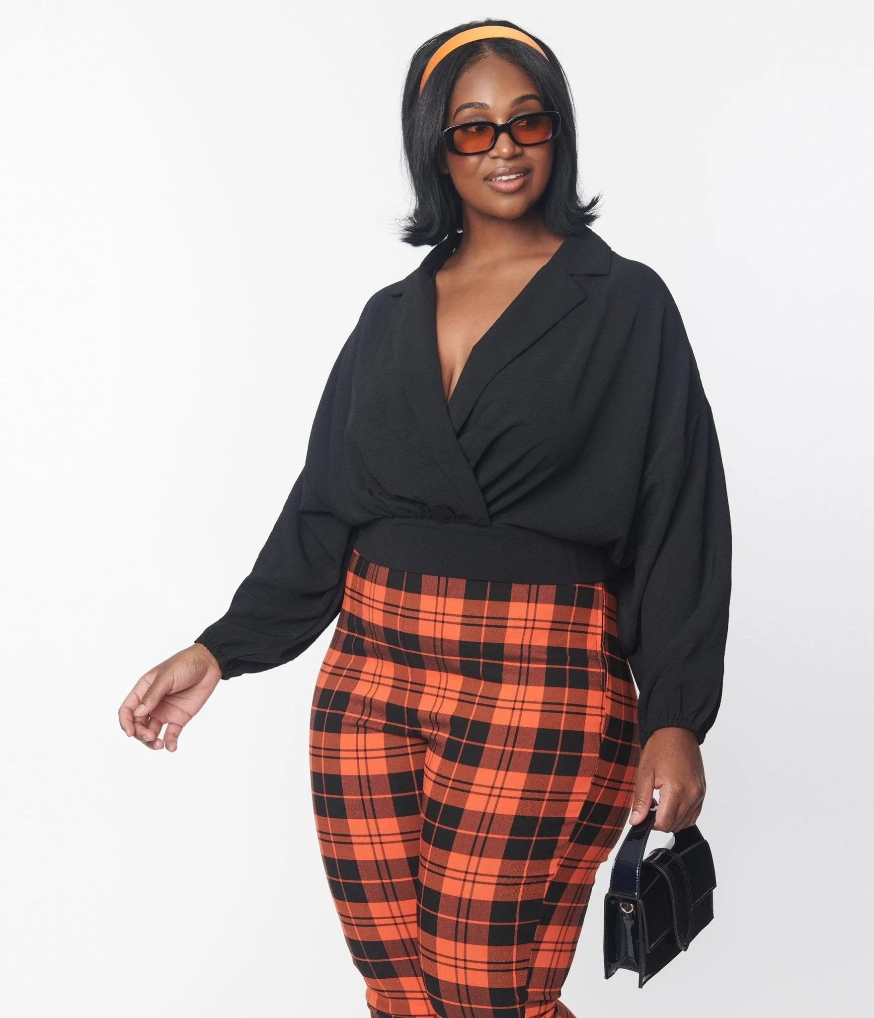 Plus Size Black Surplice Back Tie Top