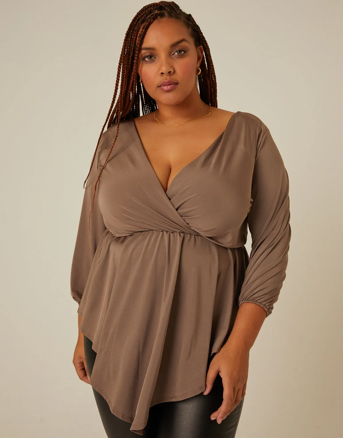 Plus Size Drapey Surplice 3/4 Sleeve Top