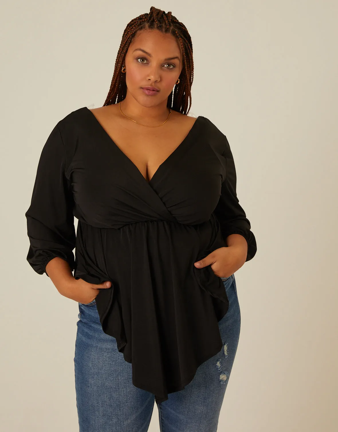 Plus Size Drapey Surplice 3/4 Sleeve Top