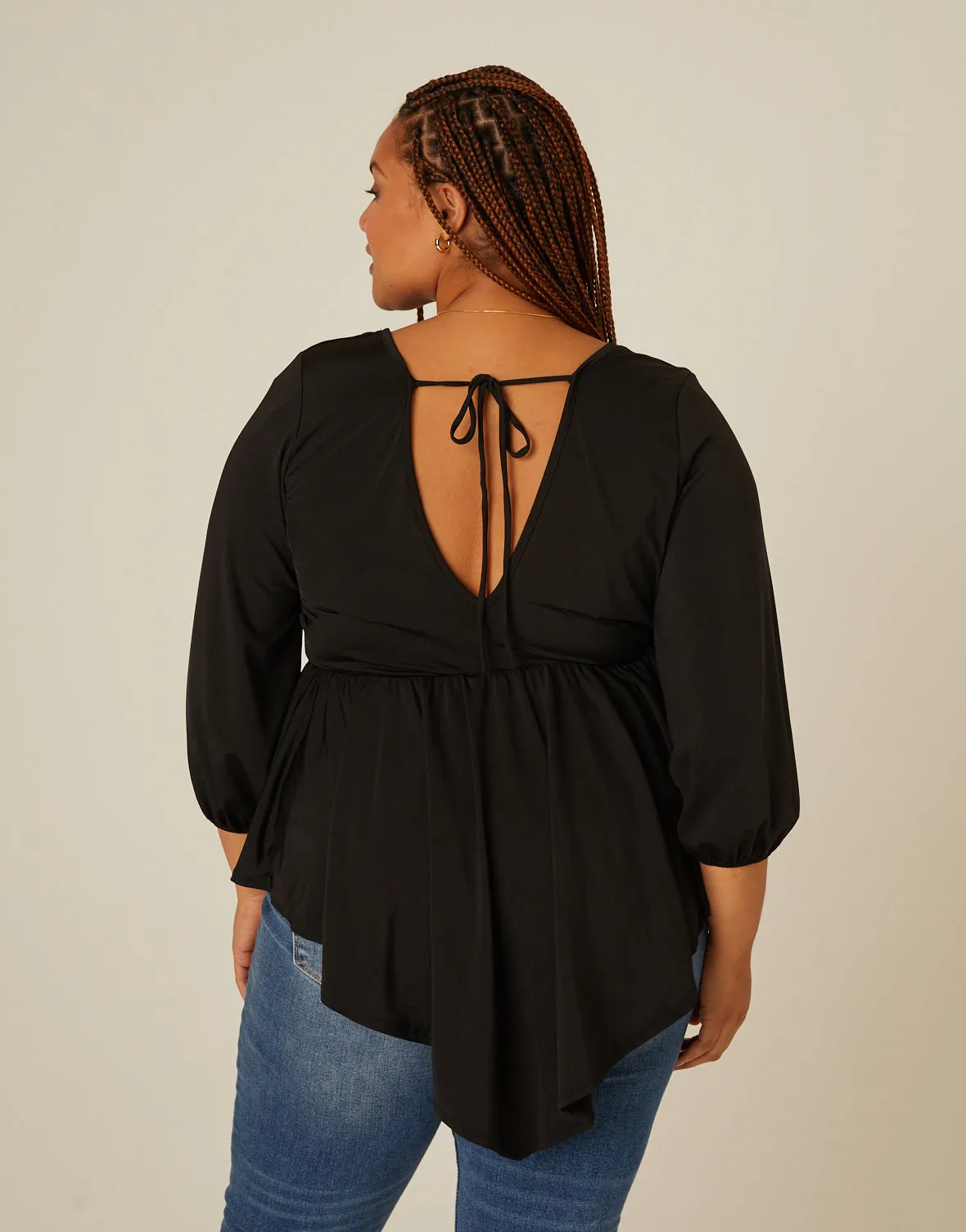 Plus Size Drapey Surplice 3/4 Sleeve Top