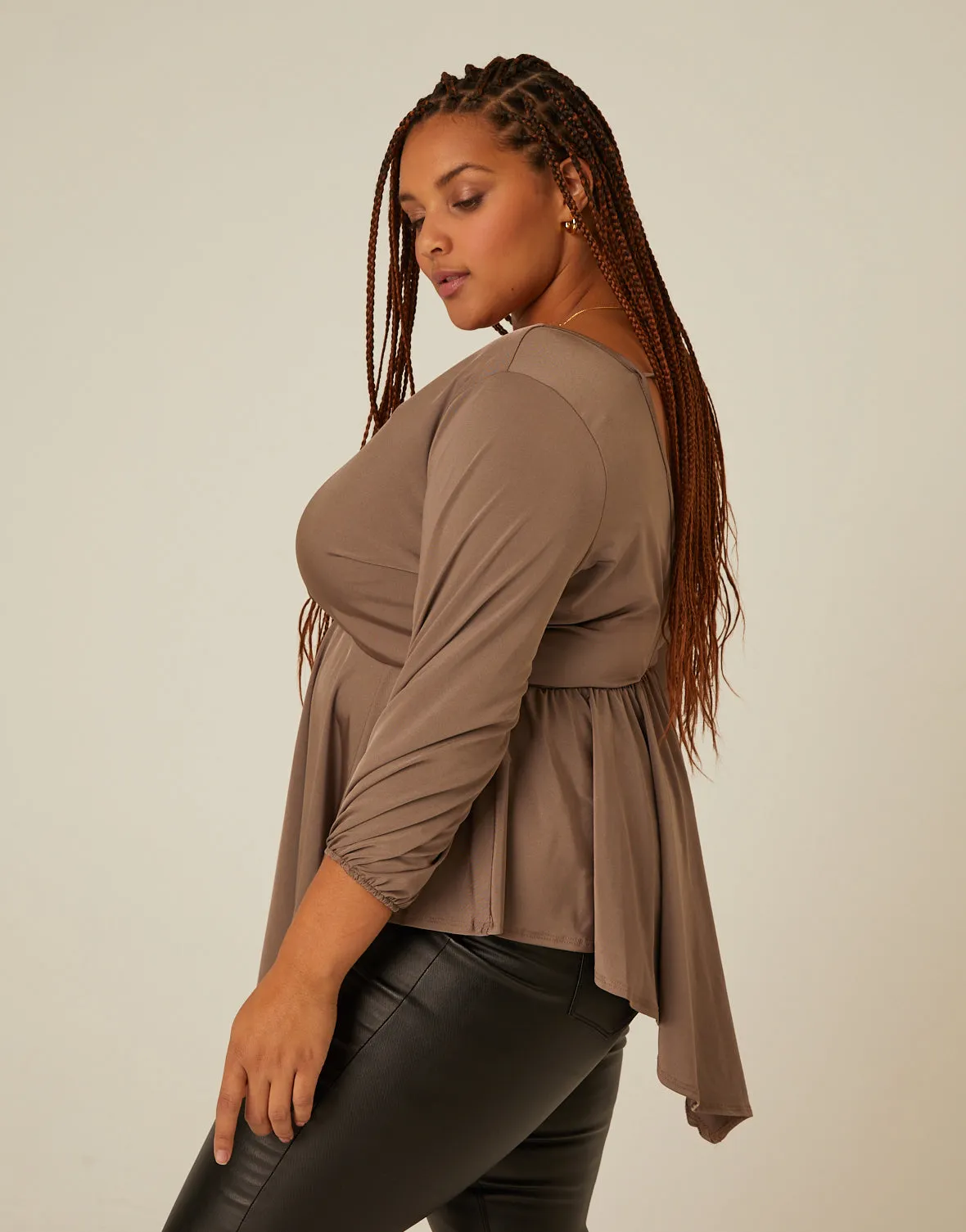 Plus Size Drapey Surplice 3/4 Sleeve Top