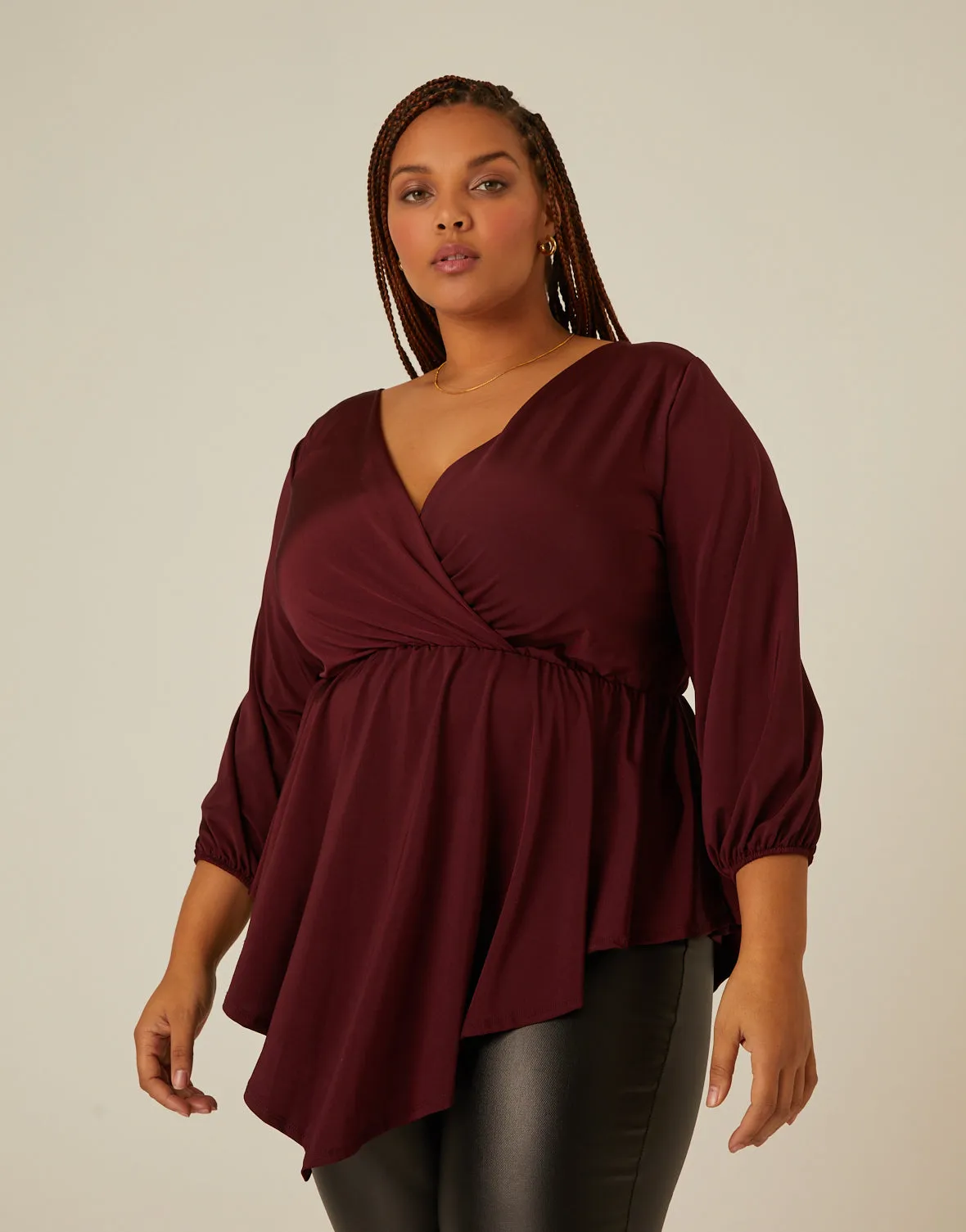 Plus Size Drapey Surplice 3/4 Sleeve Top