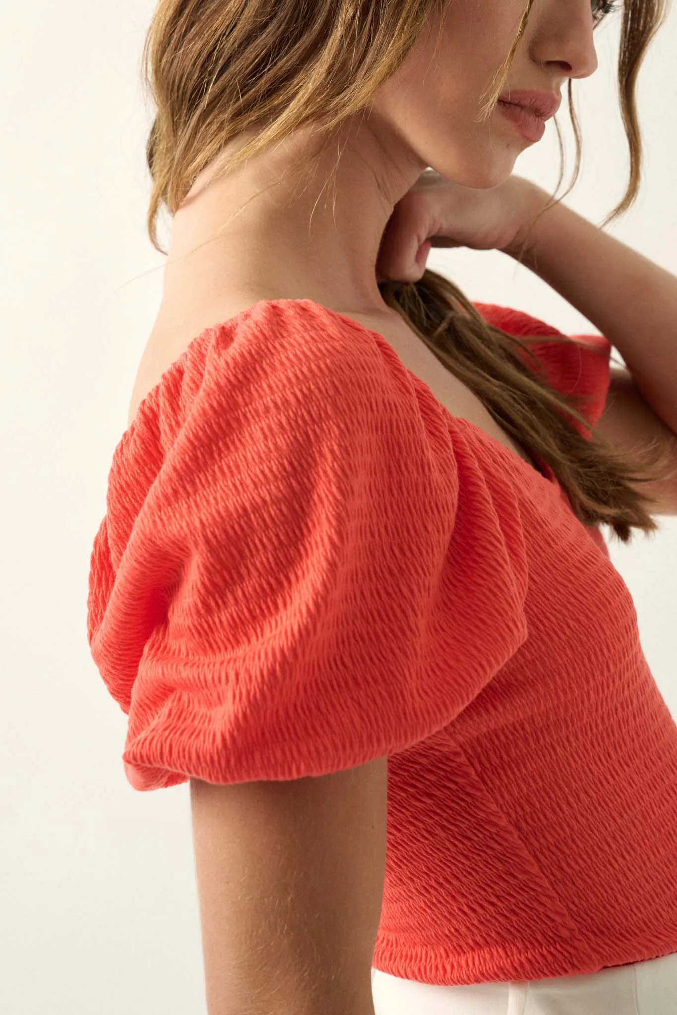 Promise the Label Smocked Jersey Peasant Top