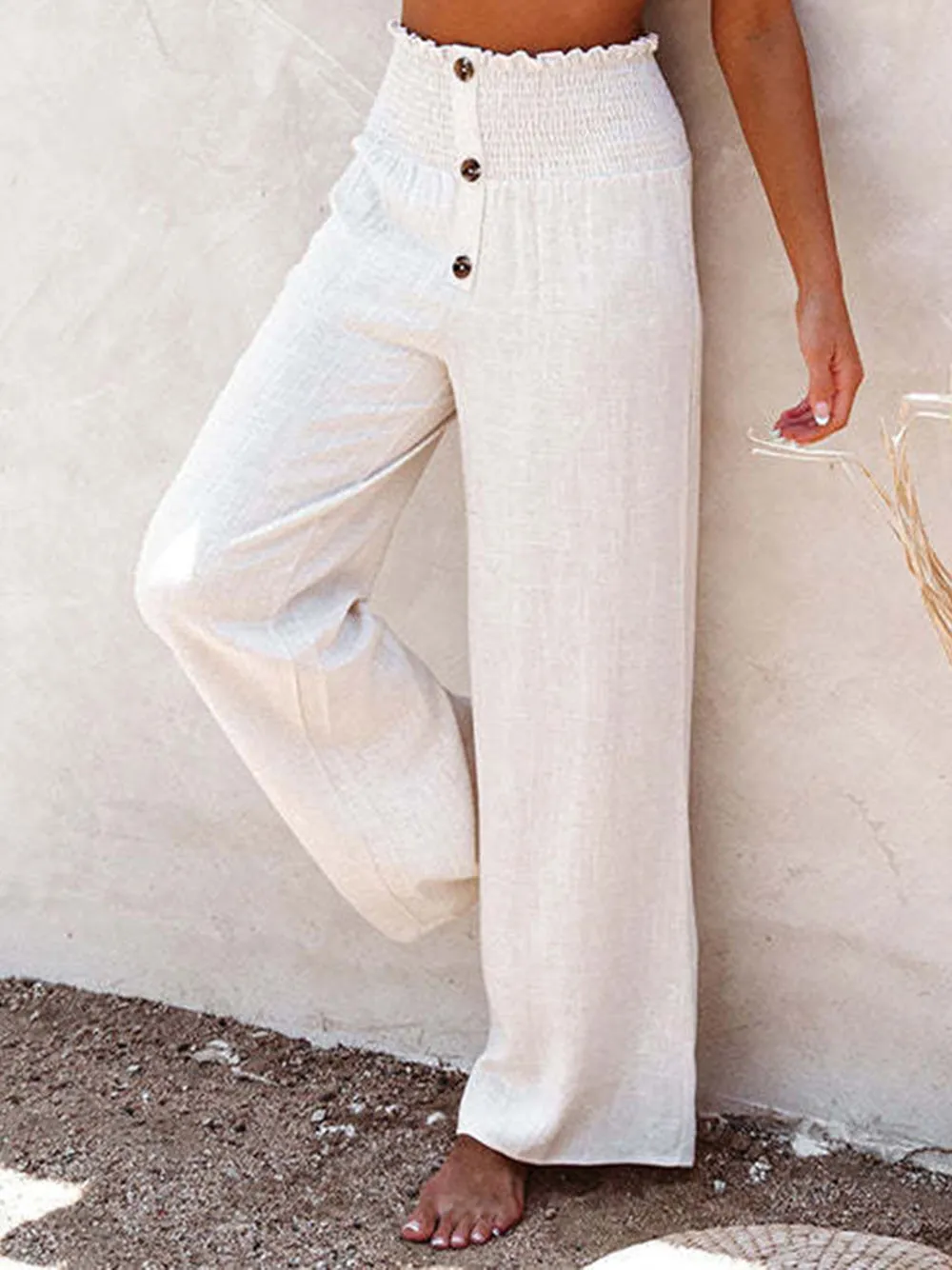 Pure Cotton and Linen Loose Wide-Leg Women's Trousers