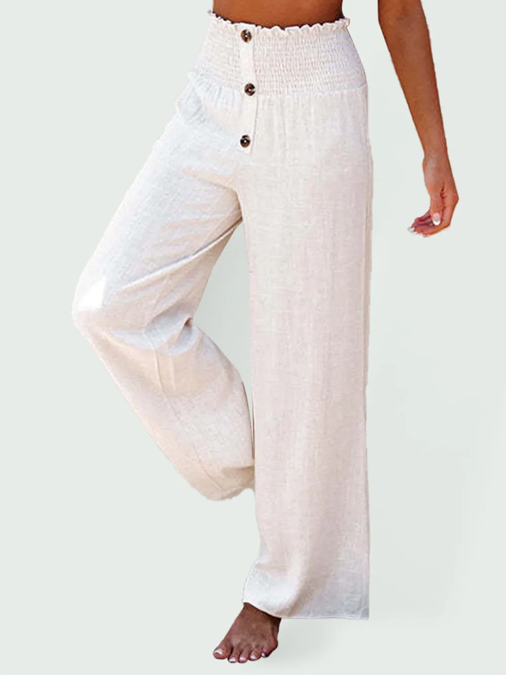 Pure Cotton and Linen Loose Wide-Leg Women's Trousers