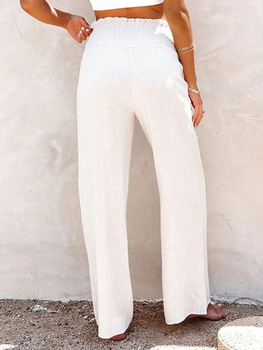 Pure Cotton and Linen Loose Wide-Leg Women's Trousers