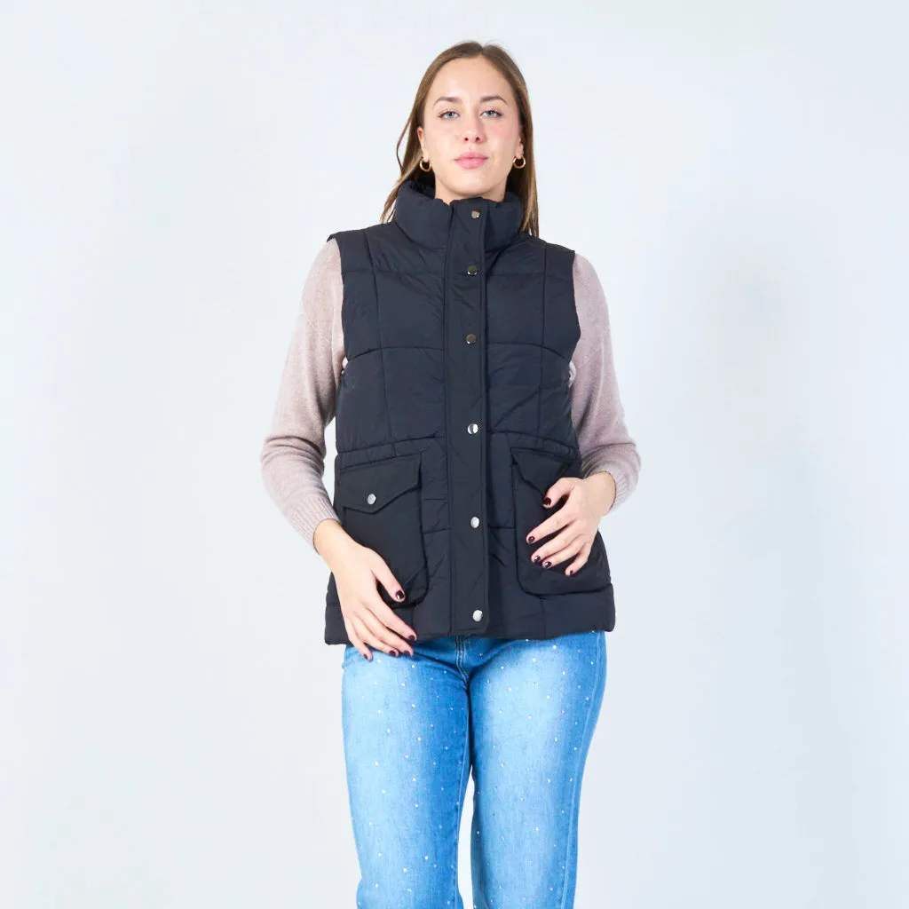 Quilted puffer vest with pockets wholesale