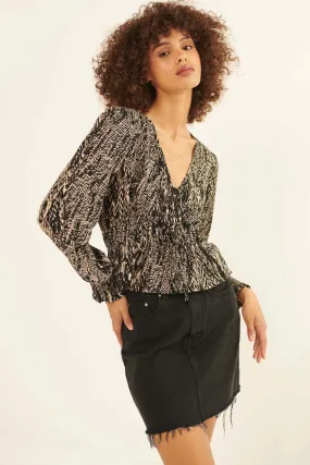 Rare Earth Abstract-Print Surplice Peasant Top