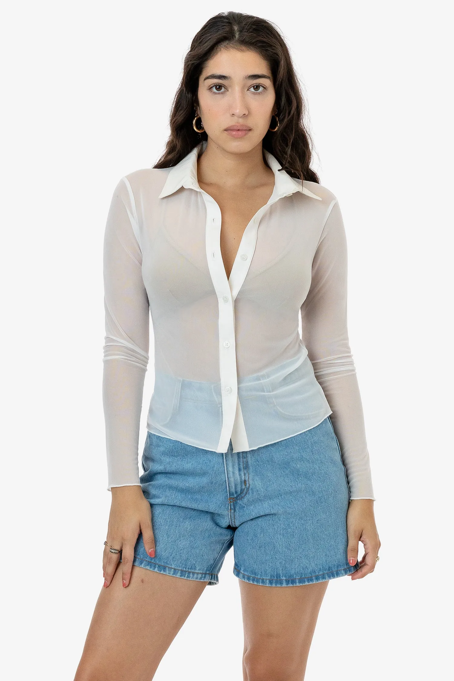 RNS745 - Micro Mesh Long Sleeve Button Up