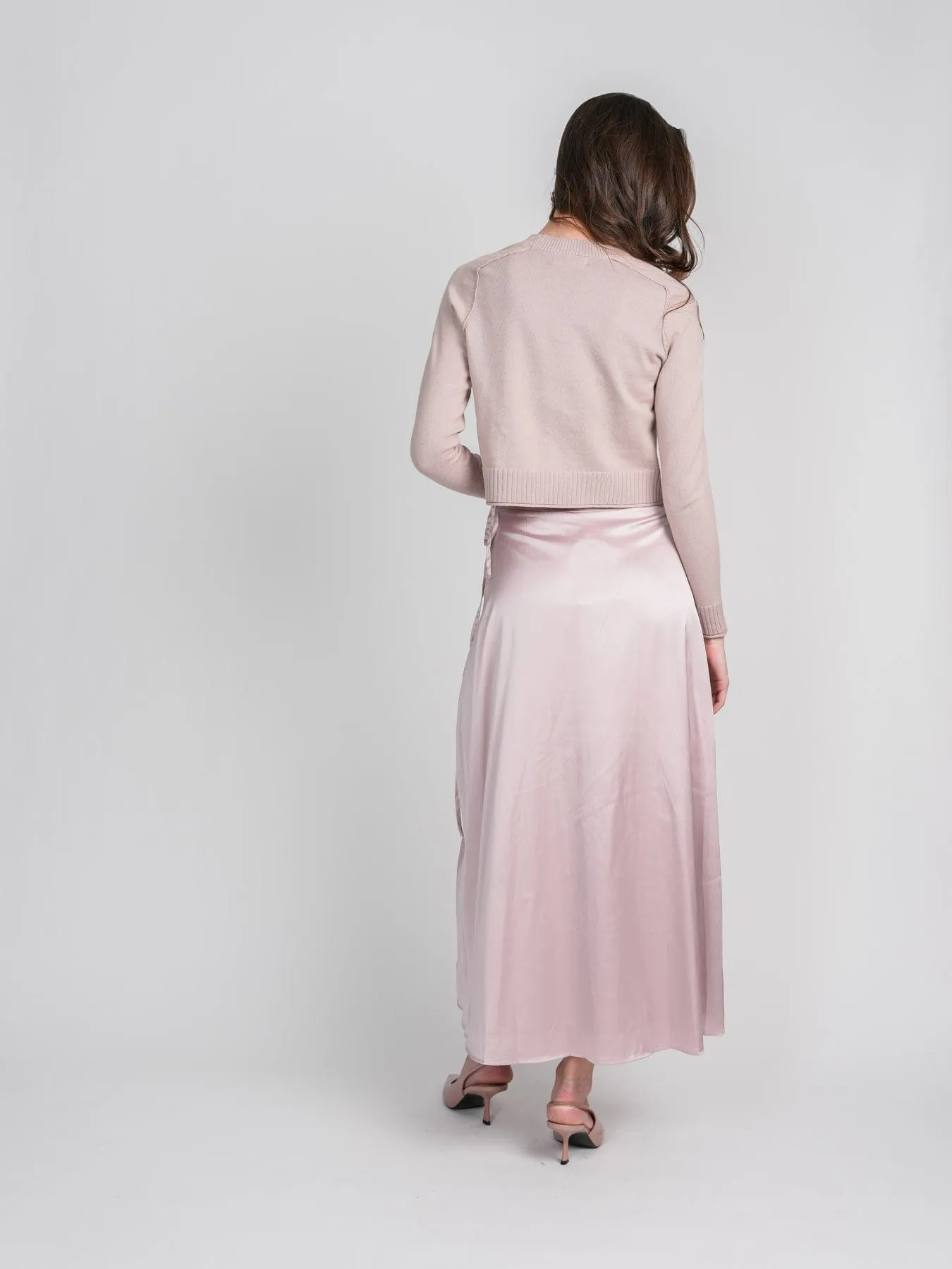 SATIN WRAP SKIRT-PINK